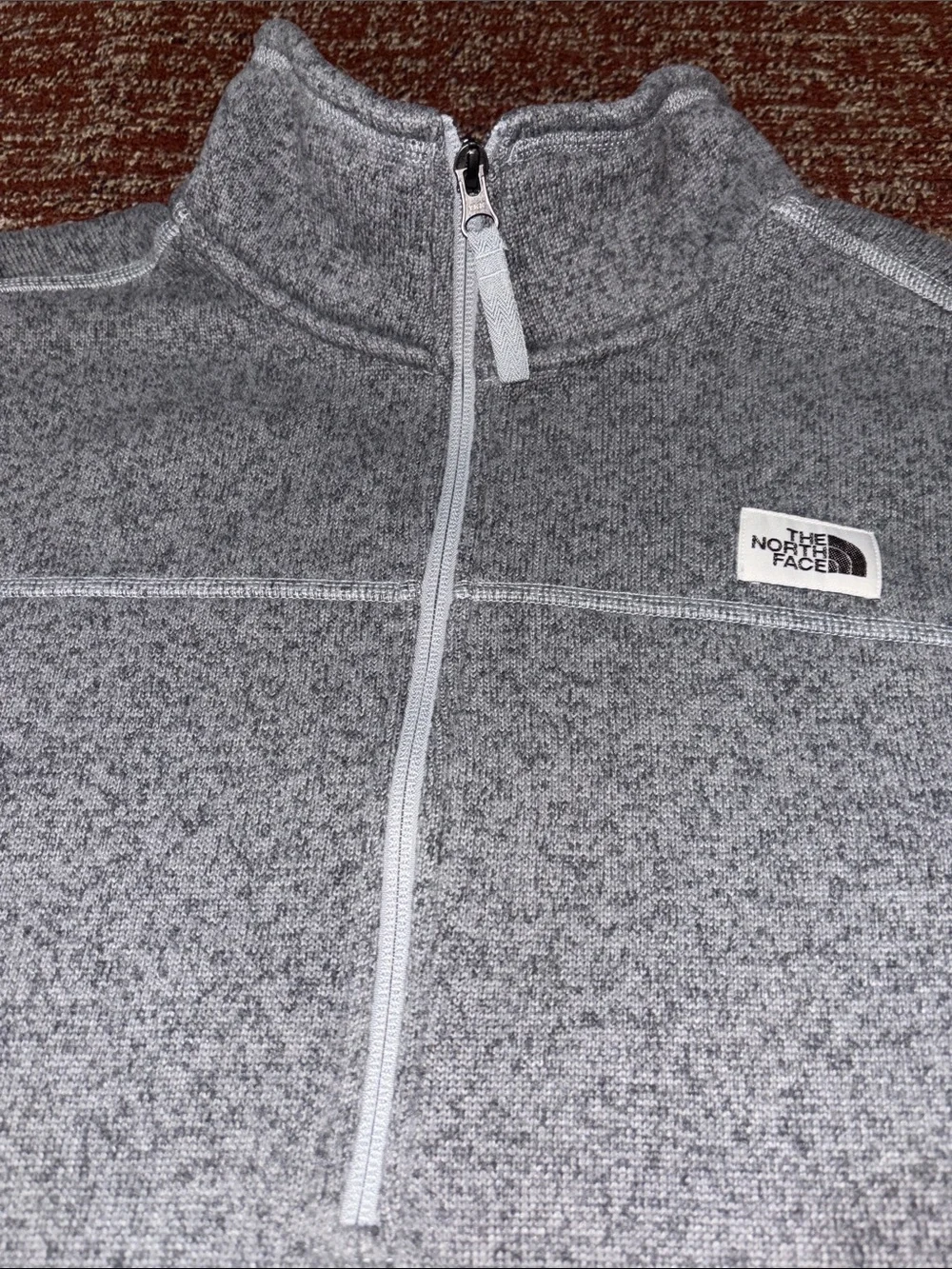 North face grey quarter zip pullover high neck fleece layer arm pocket active L